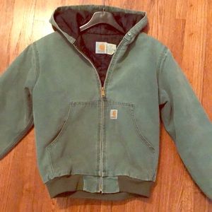 Vintage Carhartt faded green quilted zip hoodie